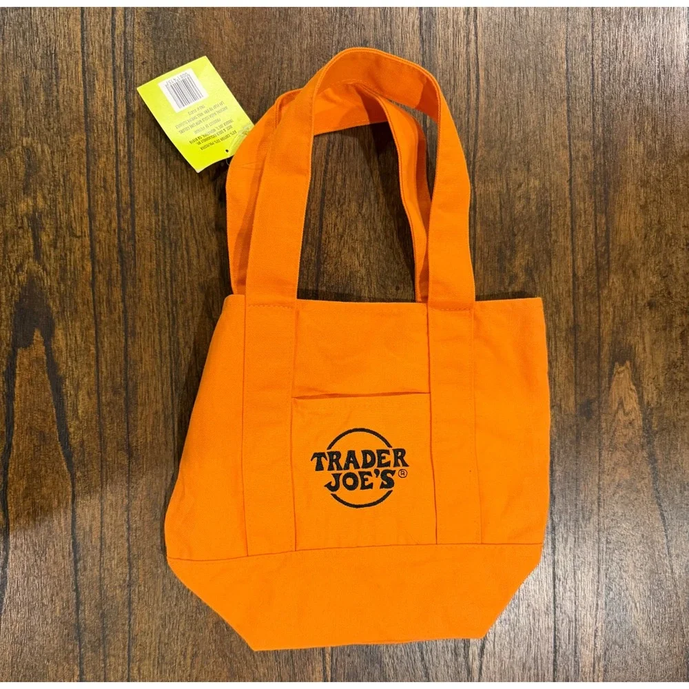 Trader Joe's Canvas Tote Bag Orange Halloween Grocery Mini Bag NWT